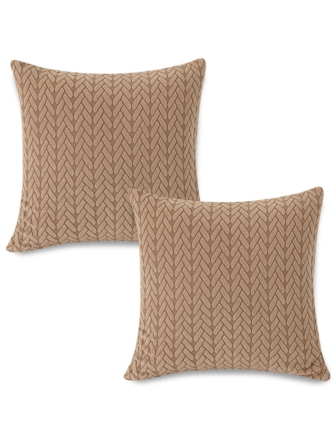 HOKIPO Brown Jacquard Sofa Cushion Covers, 18x18 Inches, Set of 2