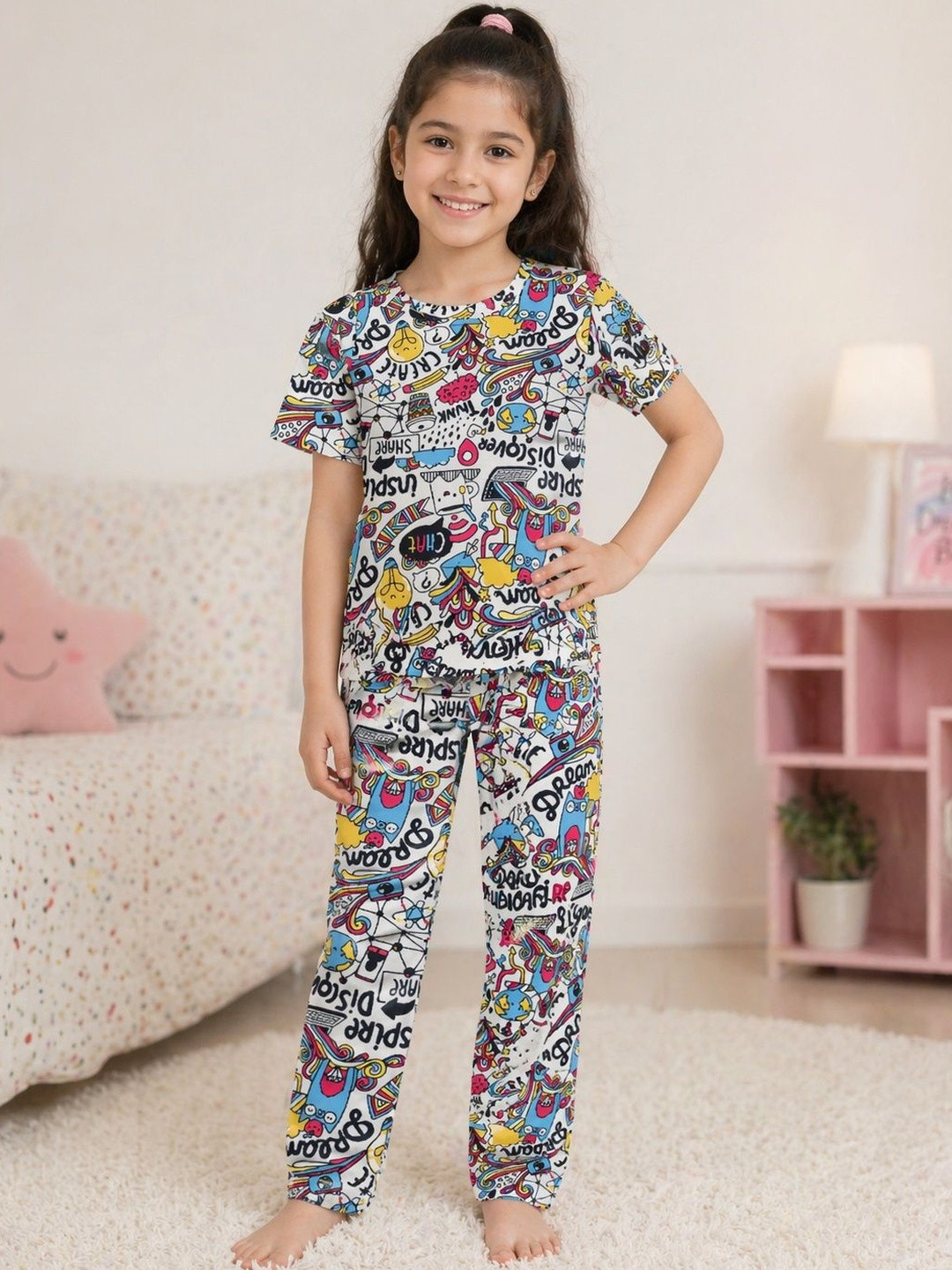 Veta Wear Unisex Kids Printed T-shirt with Pyjamas