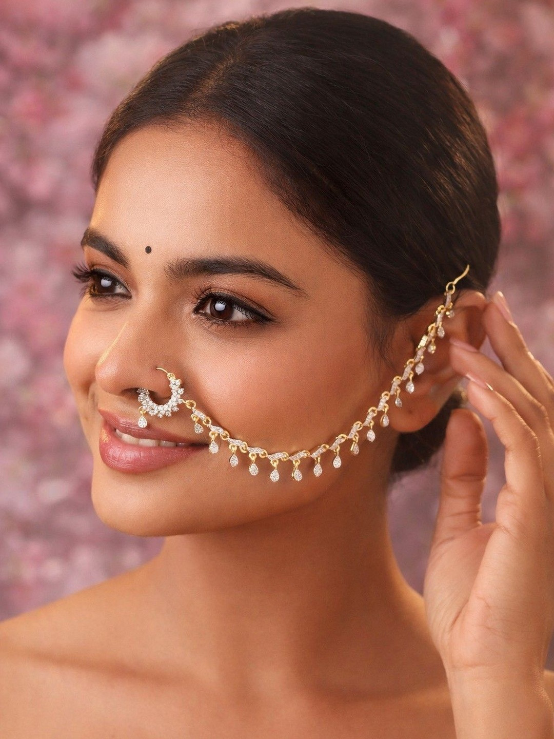 TANAIRA Gold Brass American Diamond Nosepin