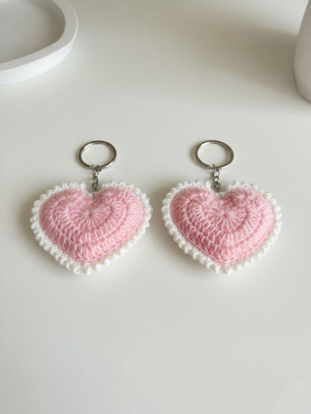 Qrixloom Set Of 2 Crochet Heart Design Keychains