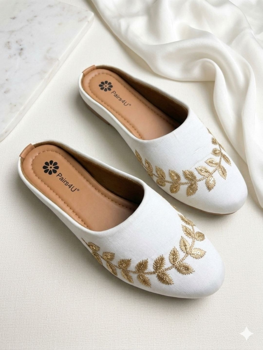 Pairs4U Women Embellished Party Mules with Embroidered Flats