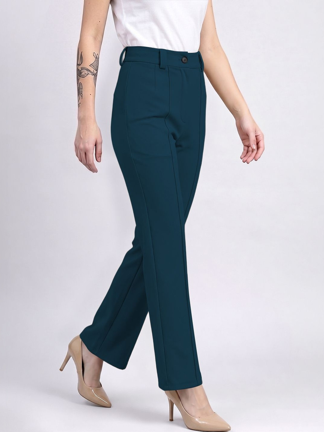 Navyankaa Women Straight Fit High-Rise Trousers