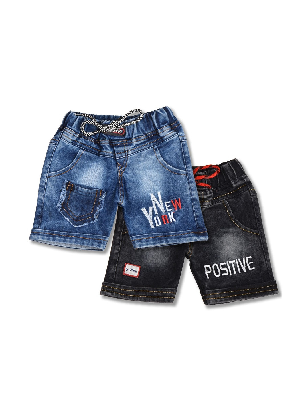 YK Boys Typography Washed 2 Denim Denim Shorts