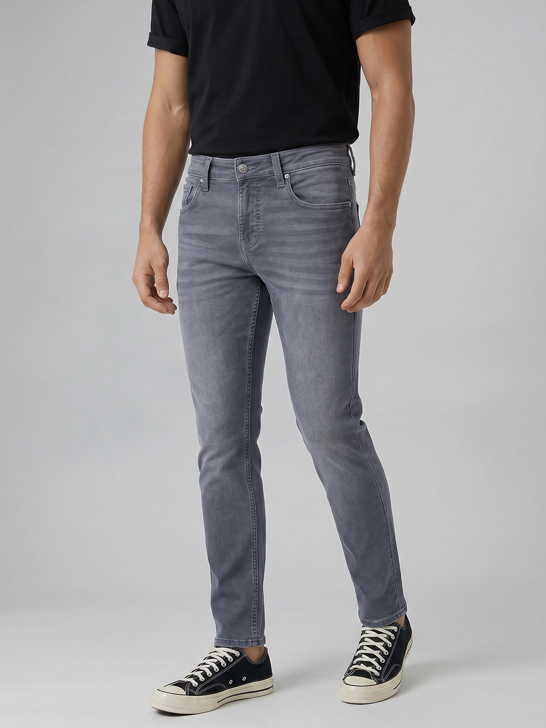 Spykar Men Kano Mid Rise Ankle Length Slim Fit Grey Jeans