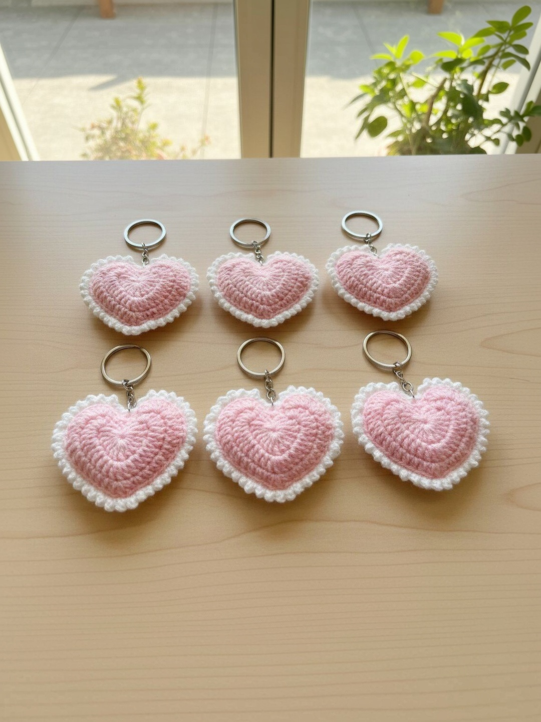 Qrixloom Set Of 6 Crochet Heart Design Keychains