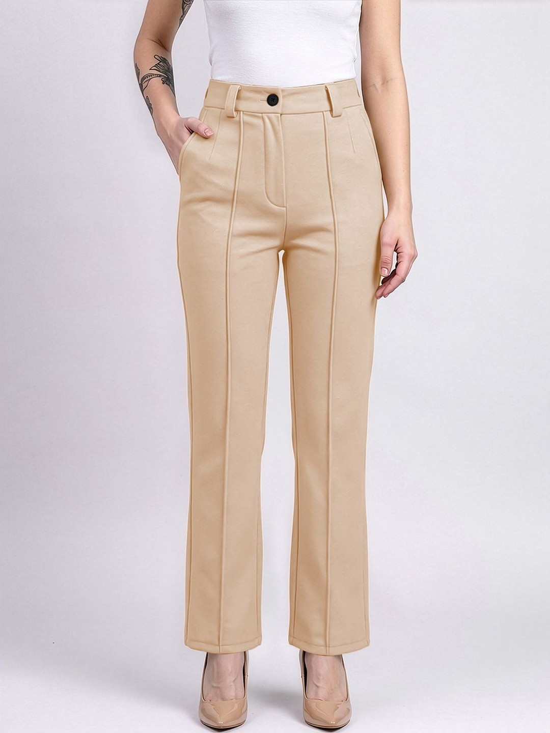 Navyankaa Women Straight Fit High-Rise Trousers