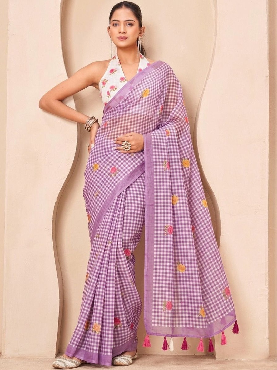 Sita Checked Embroidered Saree