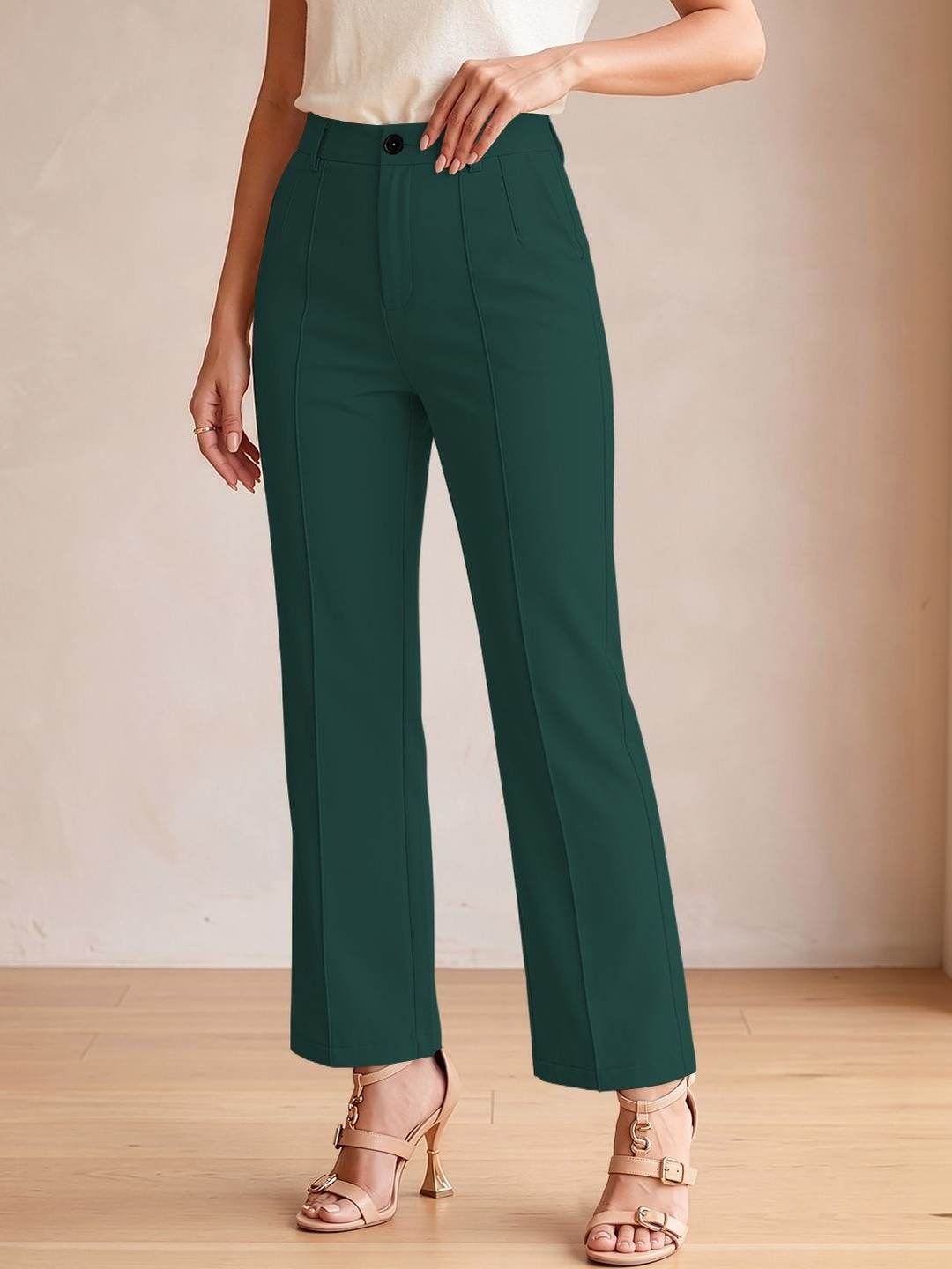Navyankaa Women Straight Fit High-Rise Trousers