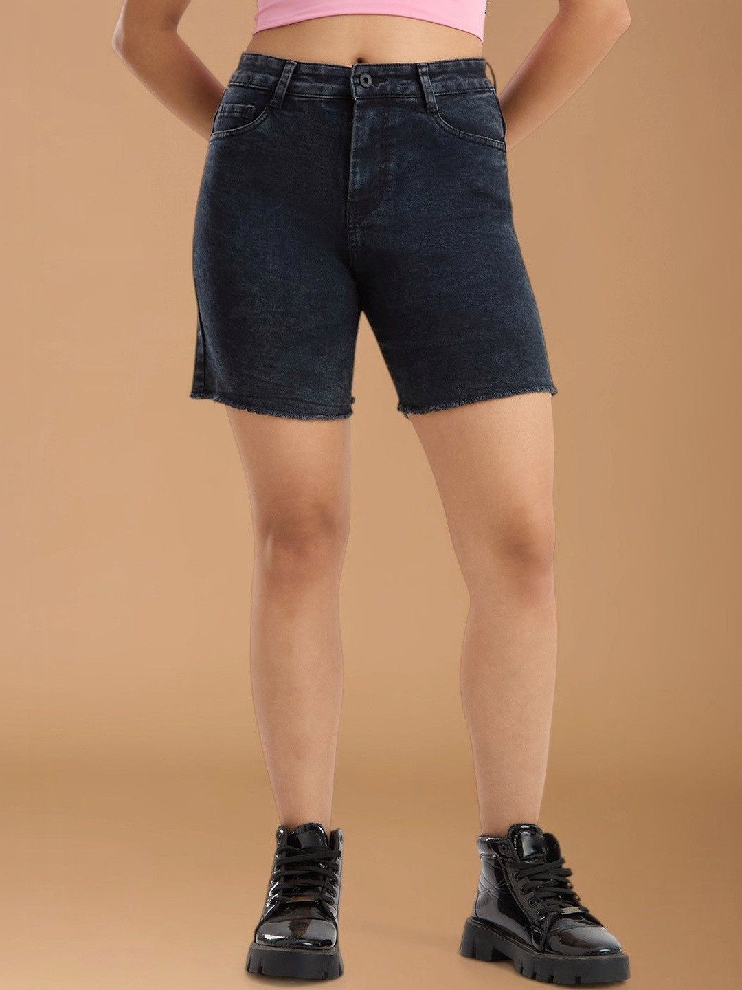 3BUTTERFLIES Women Regular Fit Denim Shorts