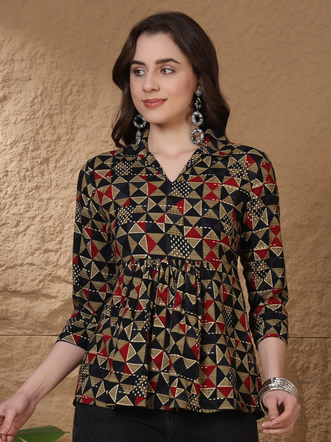 KALINI Geometric Print Top