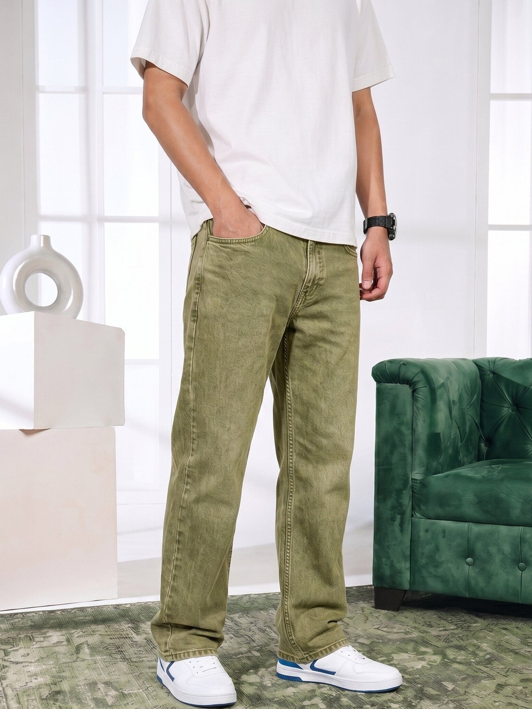 BESTLOO Men Relaxed Fit Mid-Rise Stretchable Jeans
