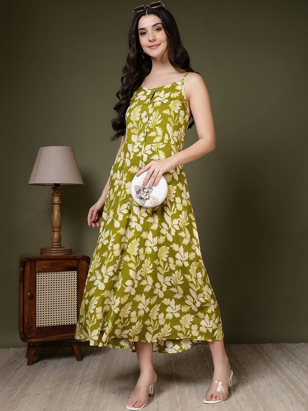 KALINI Floral Print A-Line Midi Dress