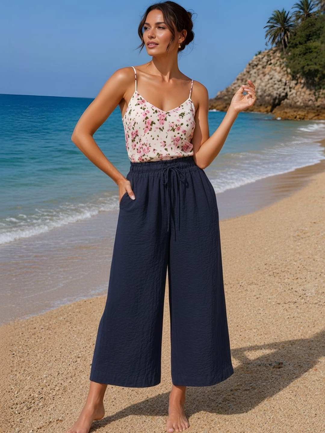 Sera Women Relaxed Flared High-Rise Trousers