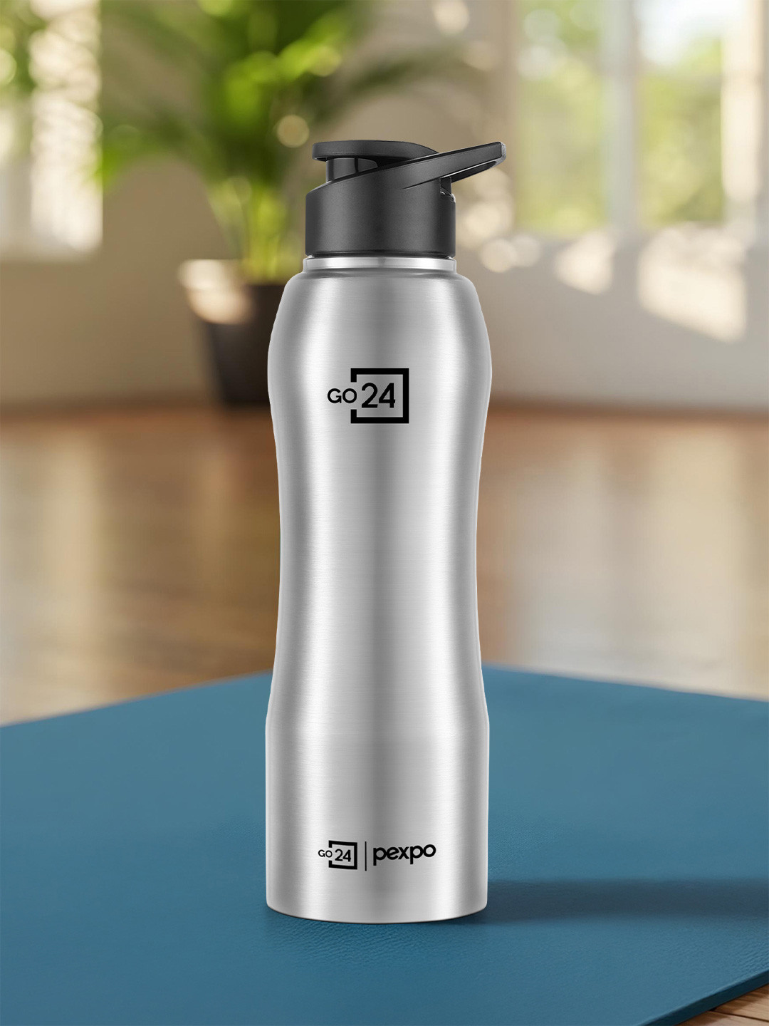 Go24 Bistro Silver Solid Stainless Steel Spill Proof Water Bottle - 1L