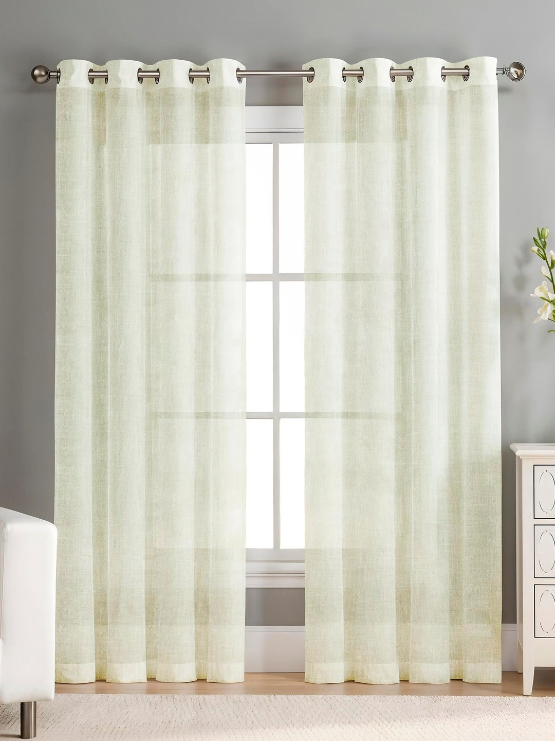 AAVIS DECOR Cream-Coloured Set of 2 Sheer Door Curtain