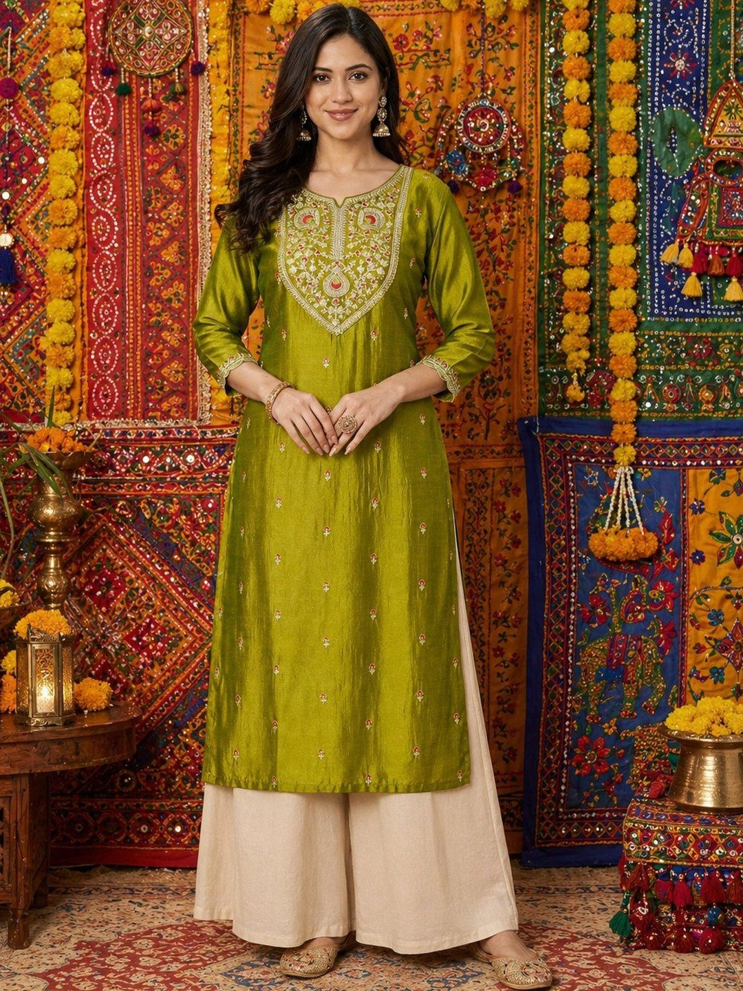 rarethread Women Ethnic Motifs Embroidered Thread Work Kurta