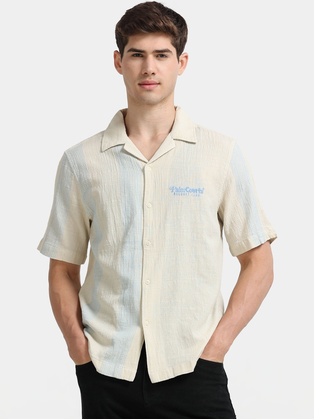 GLORYBOYZ Men Embroidered Textured Shirt with Contrast Panel Detailing