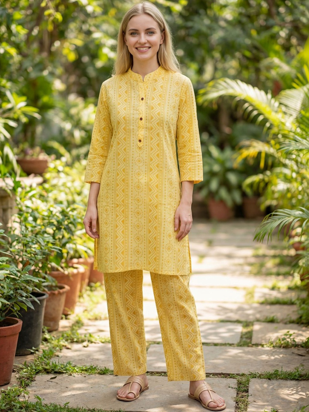 SAVYO Women Printed Regular Pure Cotton Kurta with Trousers