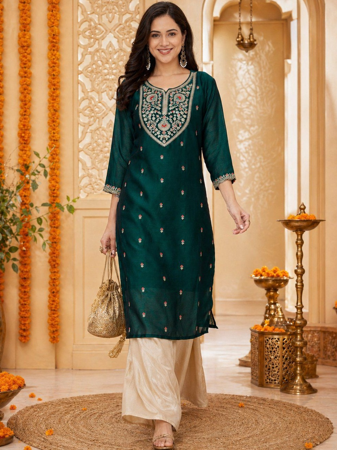 rarethread Women Embroidered Thread Work Kurta
