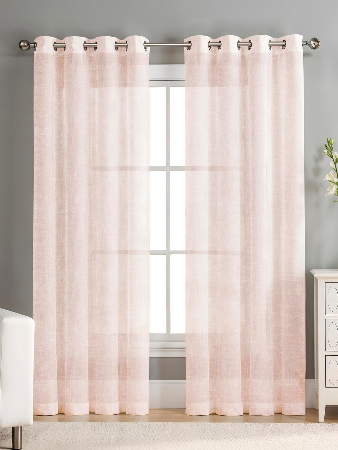 AAVIS DECOR Peach-Coloured Set of 2 Sheer Door Curtain