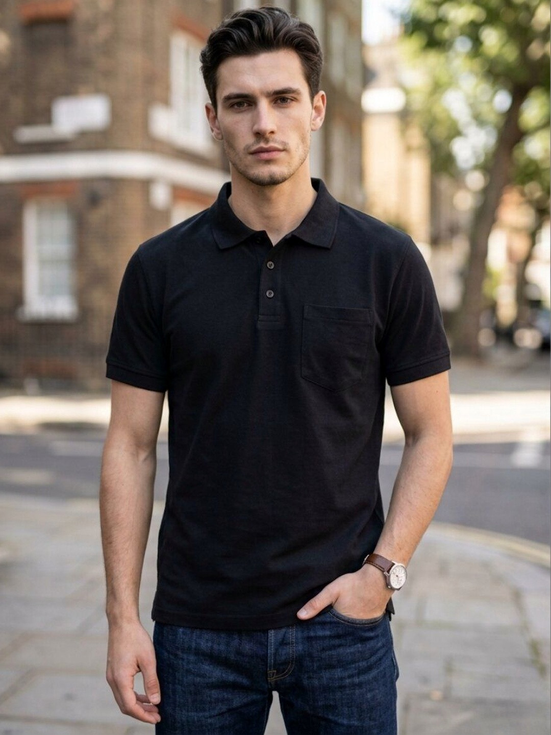 STRAY88 Men Polo Collar Pockets T-shirt