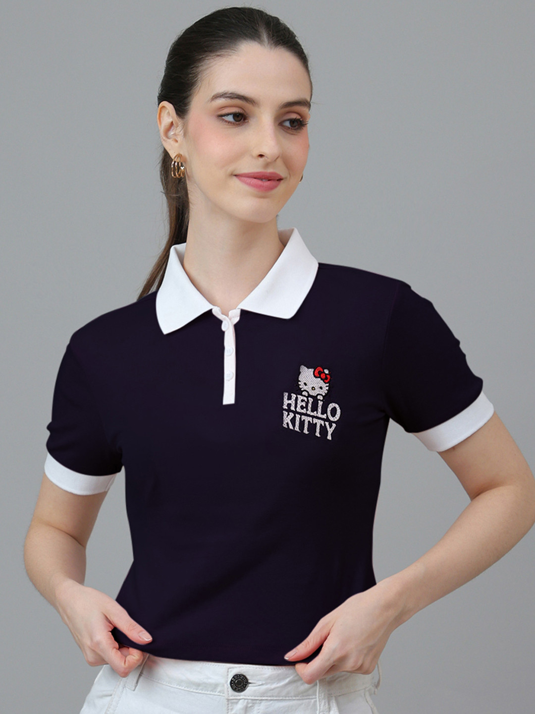Free Authority Hello Kitty Printed Pure Cotton Polo Neck Baby T-Shirt