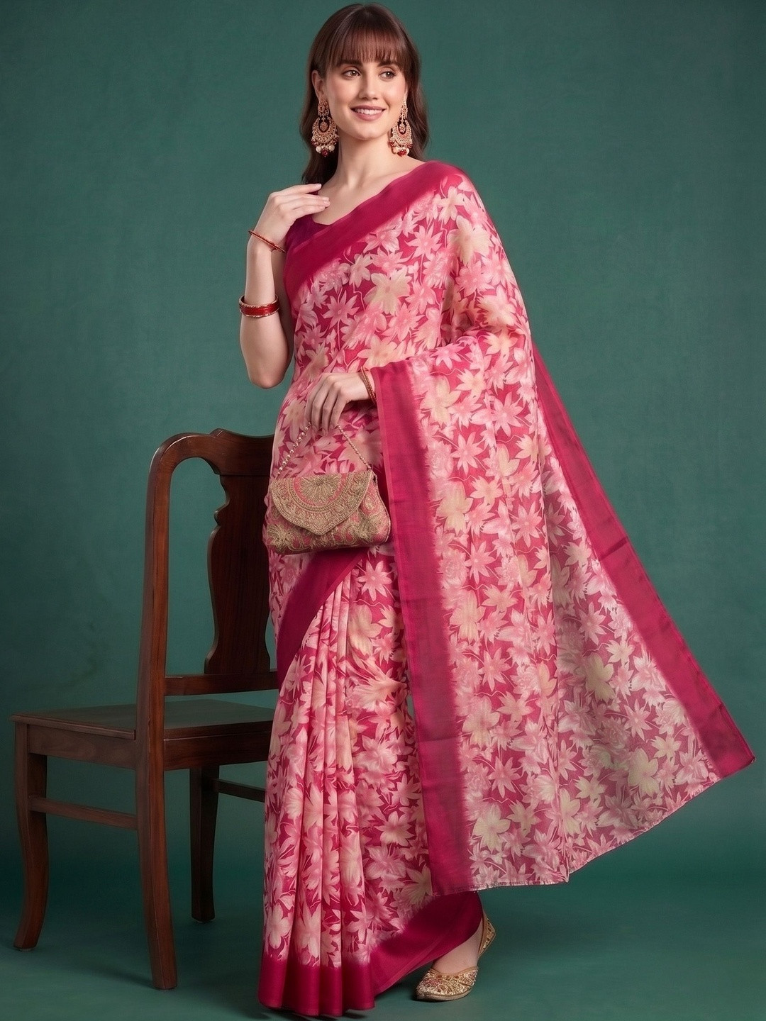 JAINICA Floral Poly Georgette Saree