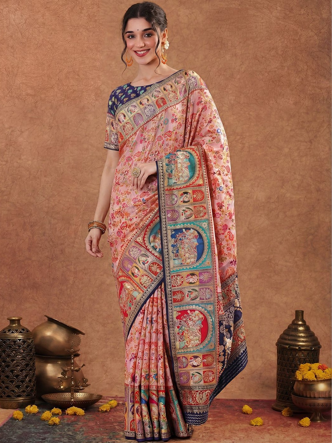 SOURAGYA Ethnic Motifs Zari Silk Heavy Work Position Print Saree