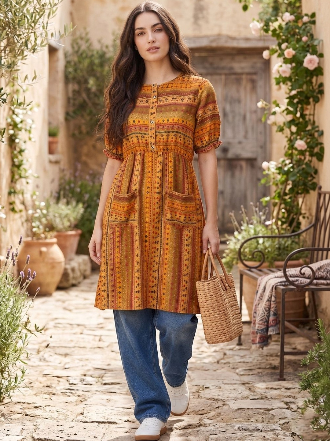 LARISHA Ethnic Motifs Printed Gotta Patti Gotta Patti Kurti