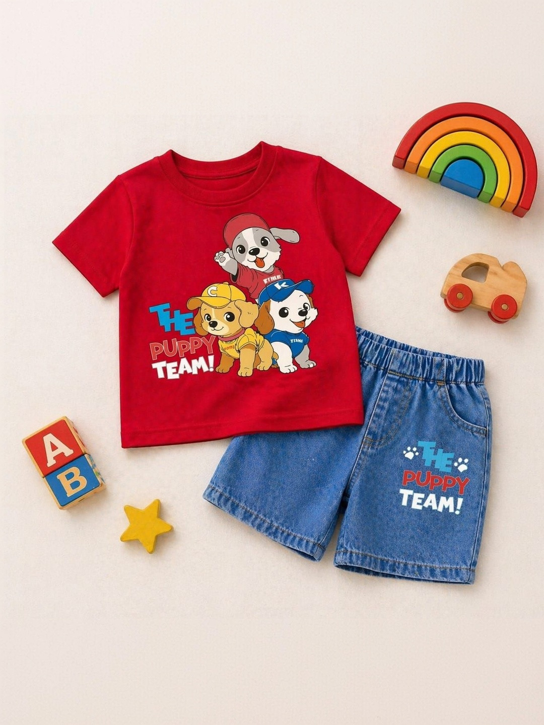 Finders Unisex Kids Printed T-shirt with Shorts