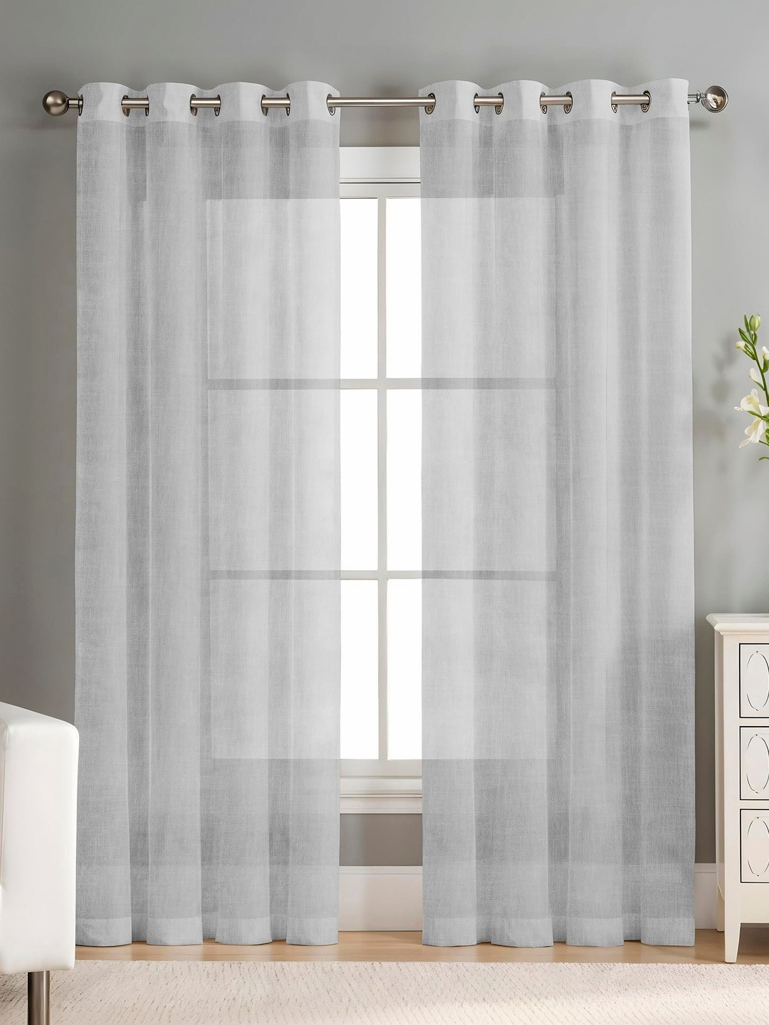 AAVIS DECOR Grey Set of 2 Sheer Window Curtain