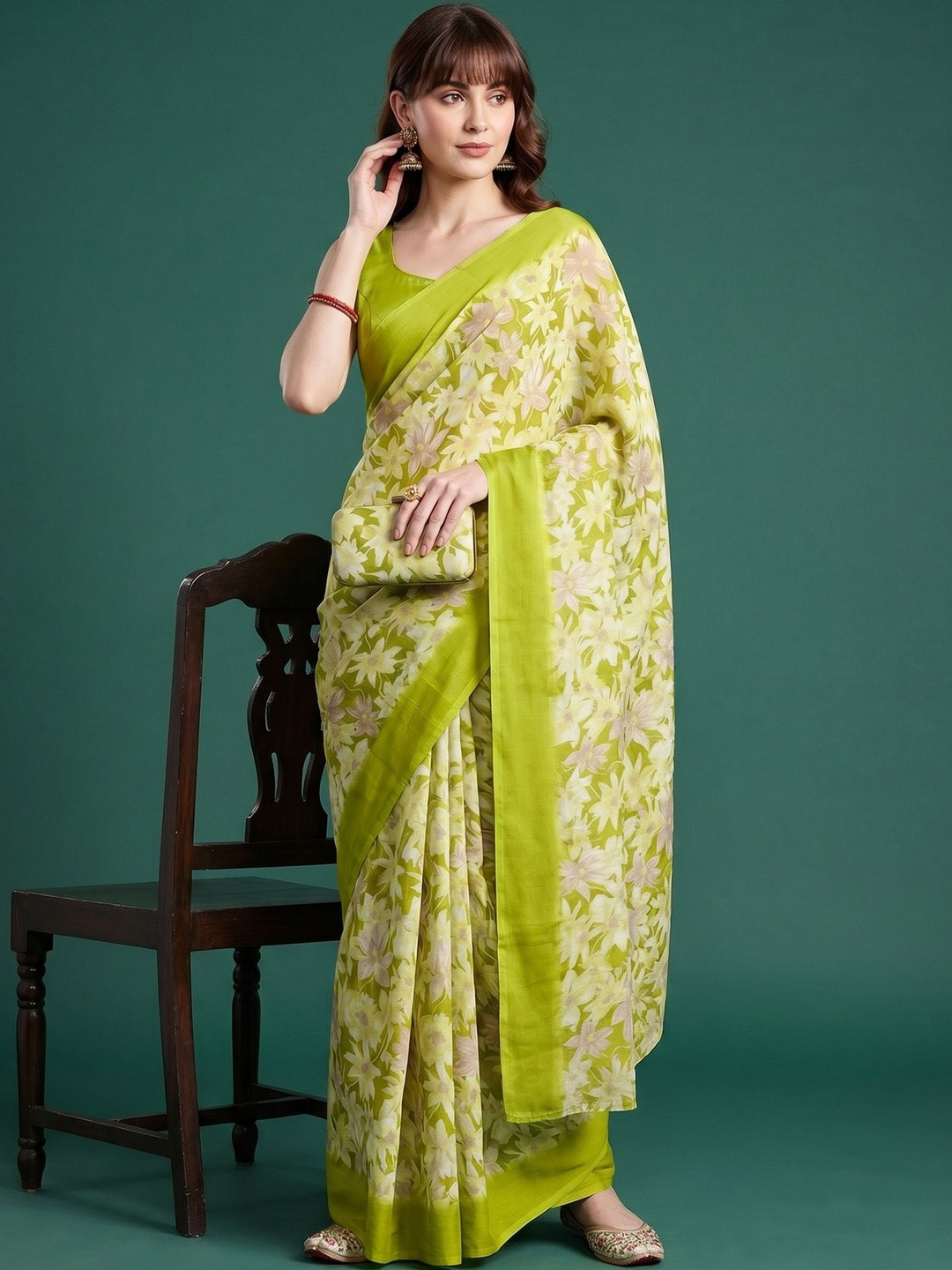 JAINICA Floral Poly Georgette Saree