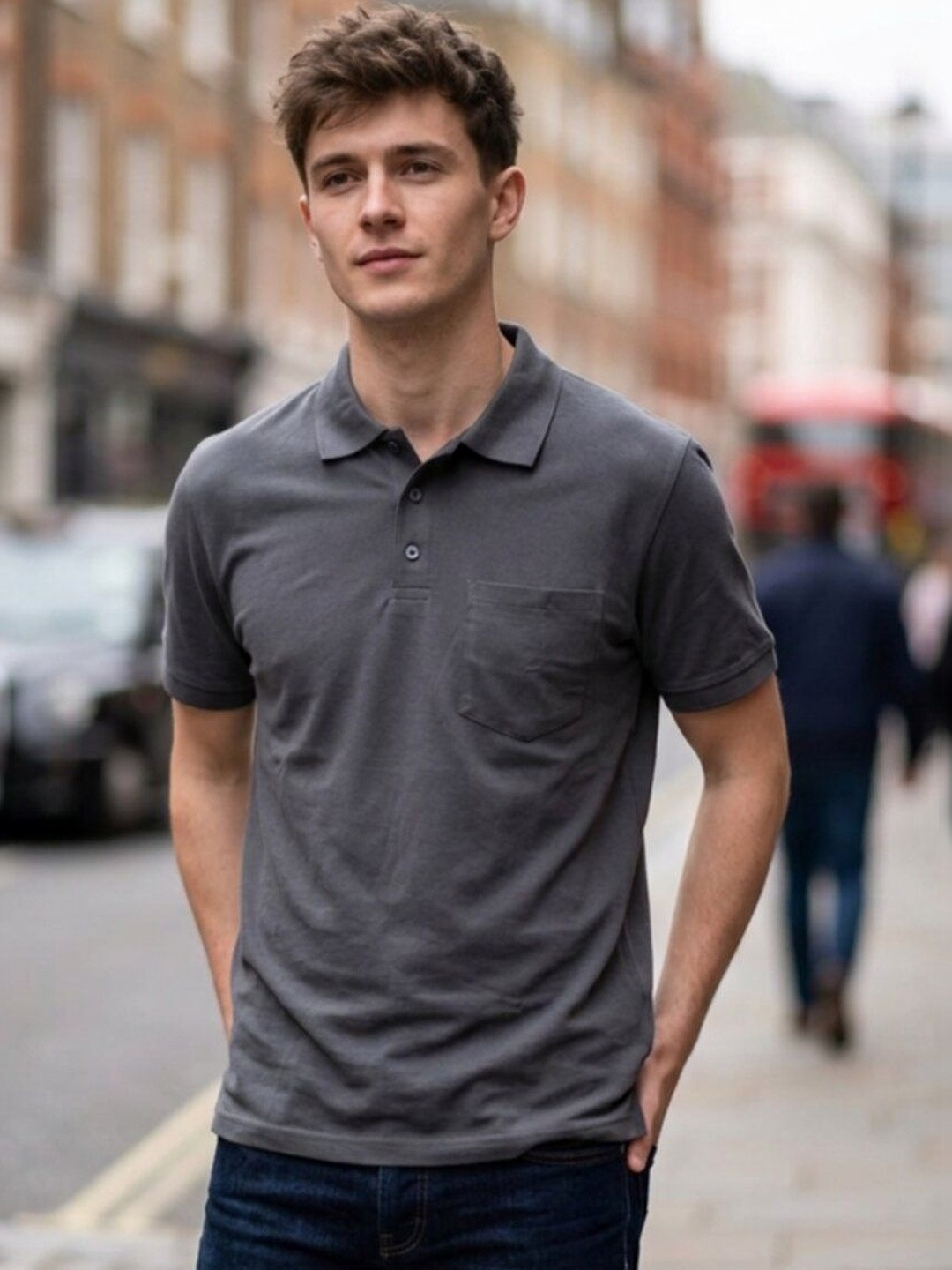 STRAY88 Men Polo Collar Pockets T-shirt