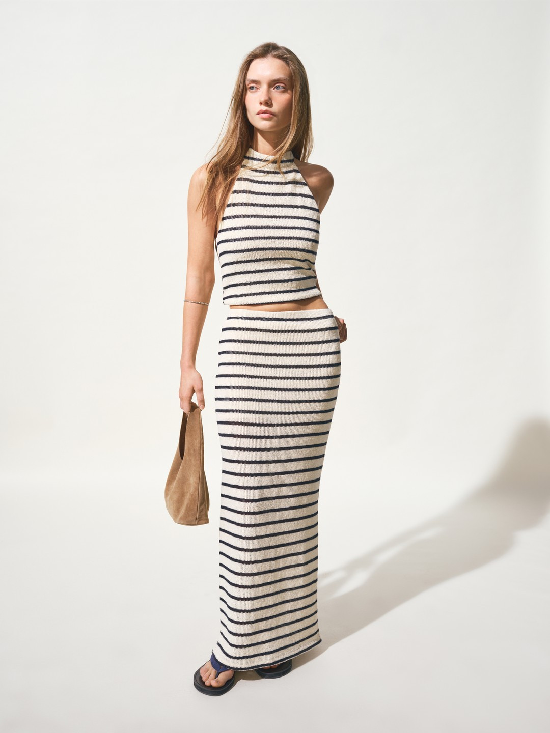 Mango MNG Striped Halter Neck Cotton Top