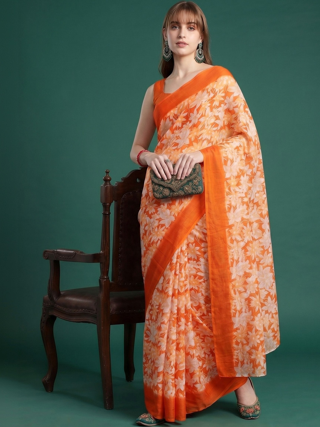 JAINICA Floral Poly Georgette Saree