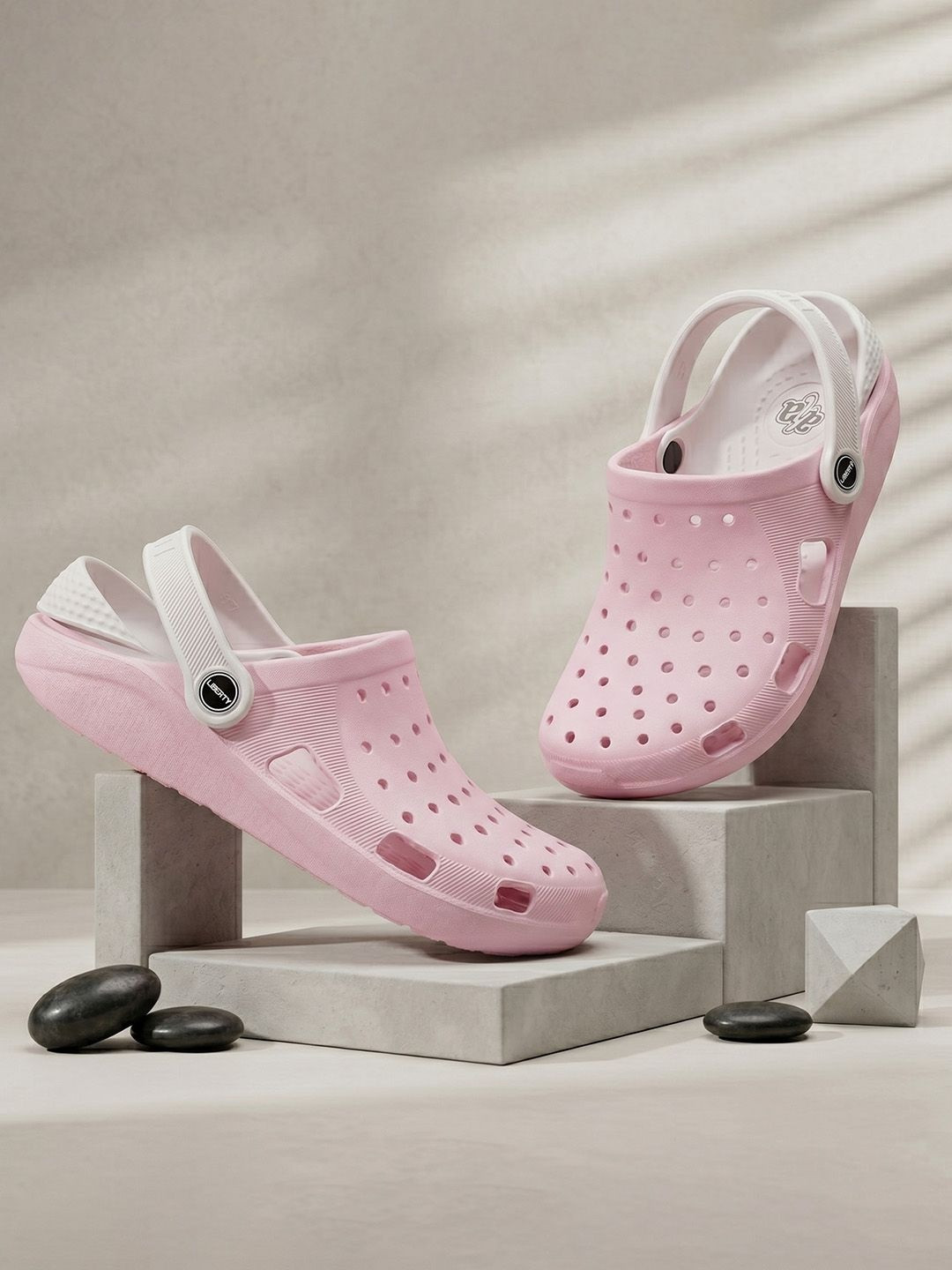 Liberty A-HA Women Pink Sky Blue & Beige EVA Moulded Footbed Slip-On Clogs