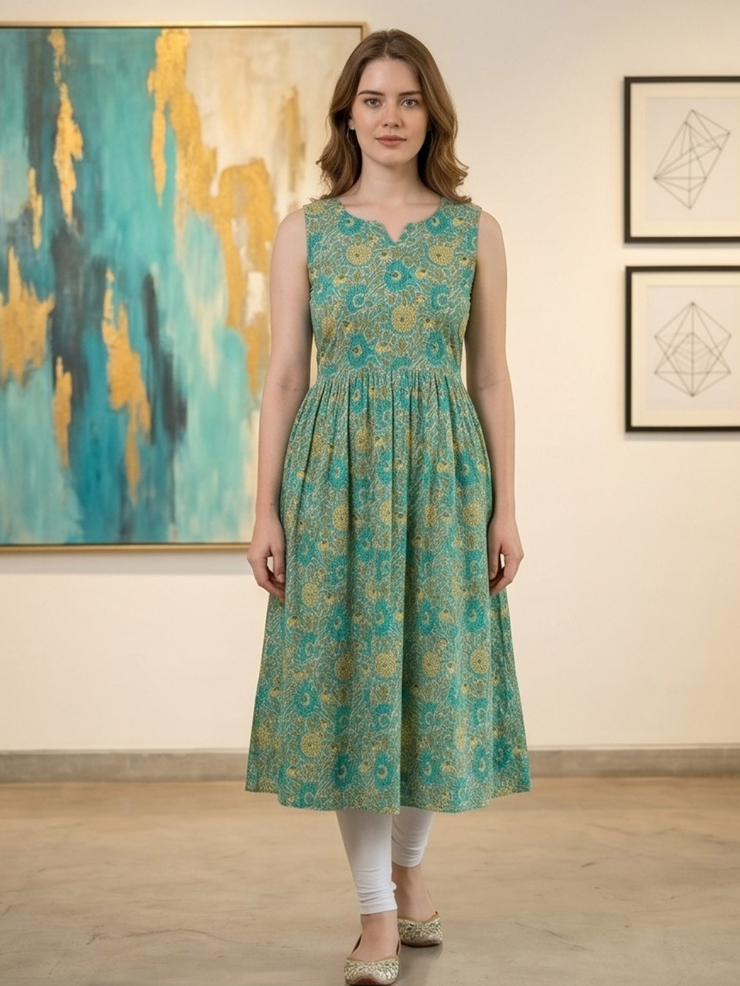 Indiwest Floral Printed A-Line Kurta