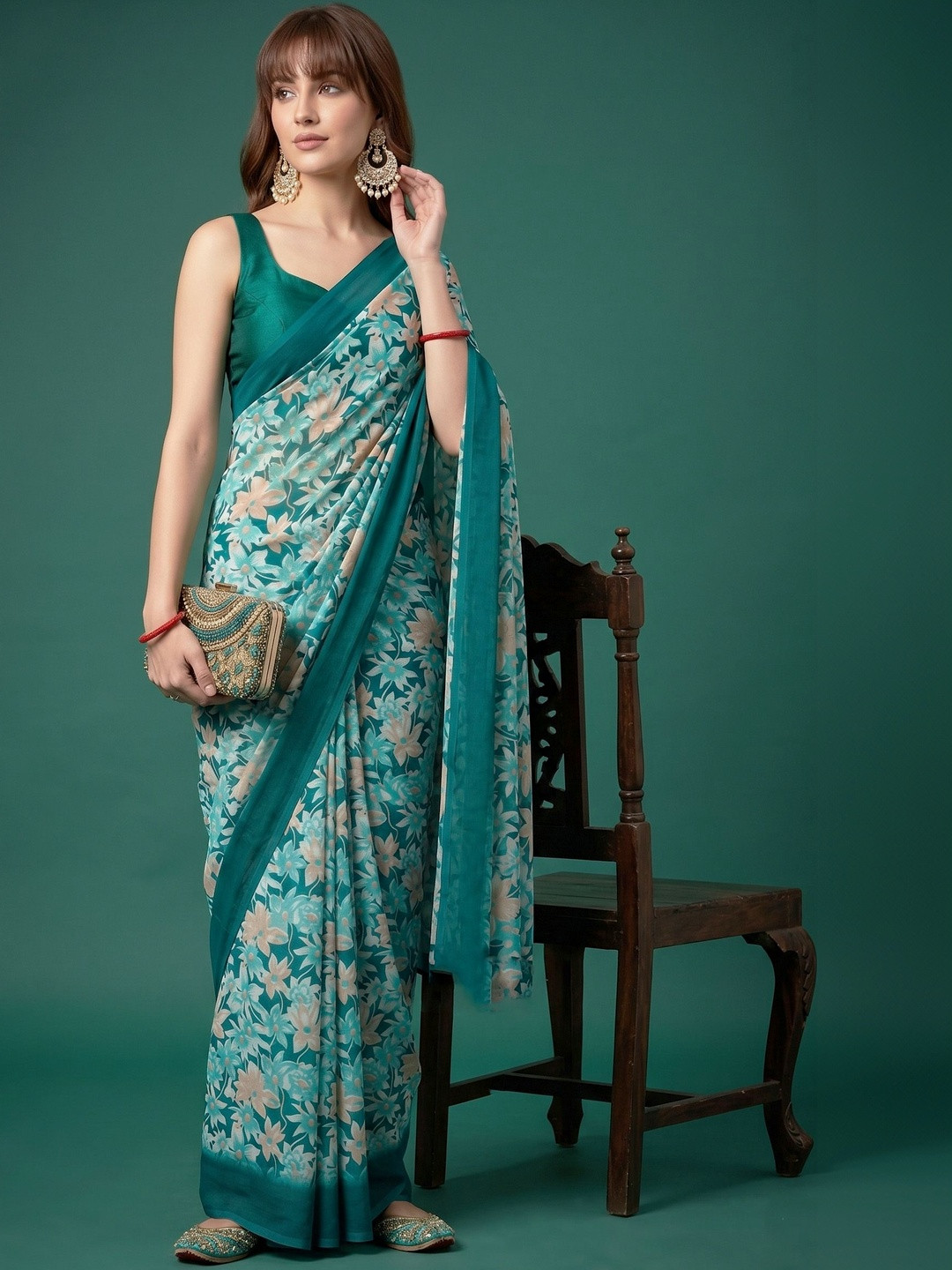 JAINICA Floral Poly Georgette Saree