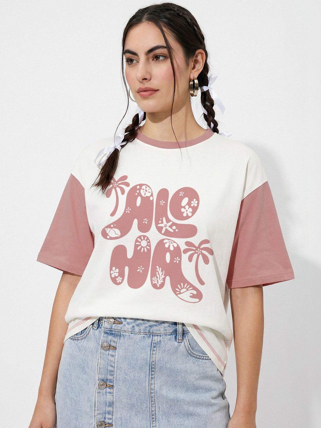 Crazymonk Women Typography Printed Drop-Shoulder Sleeves T-shirt