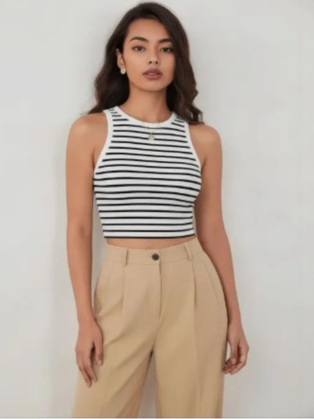 SHAPES AND WEAVES Striped Tank Crop Top