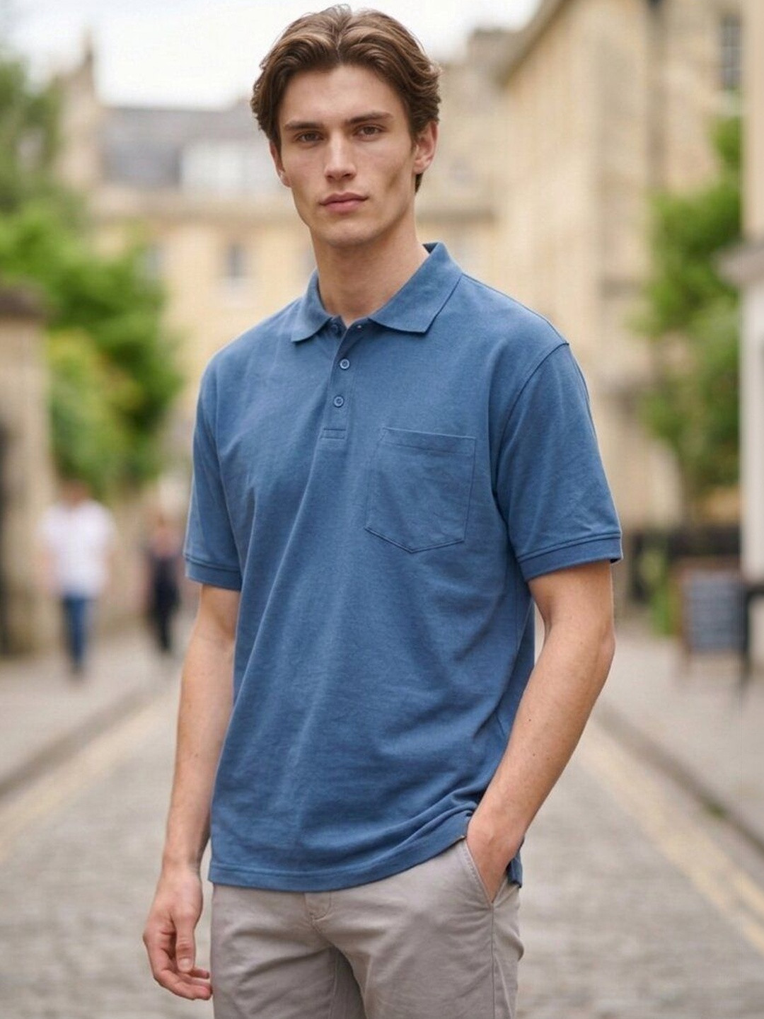 STRAY88 Men Polo Collar Pockets T-shirt