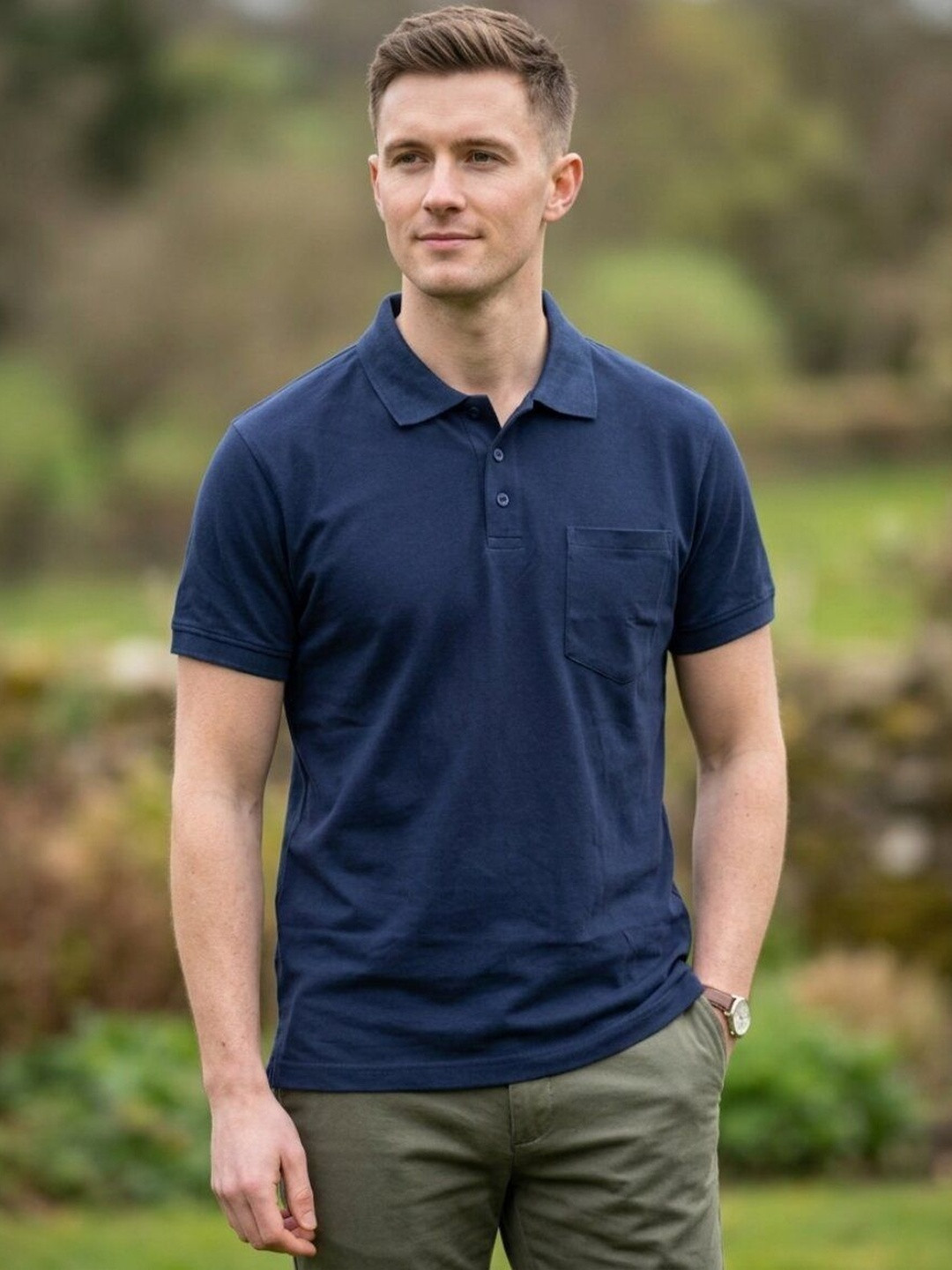 STRAY88 Men Polo Collar Pockets T-shirt