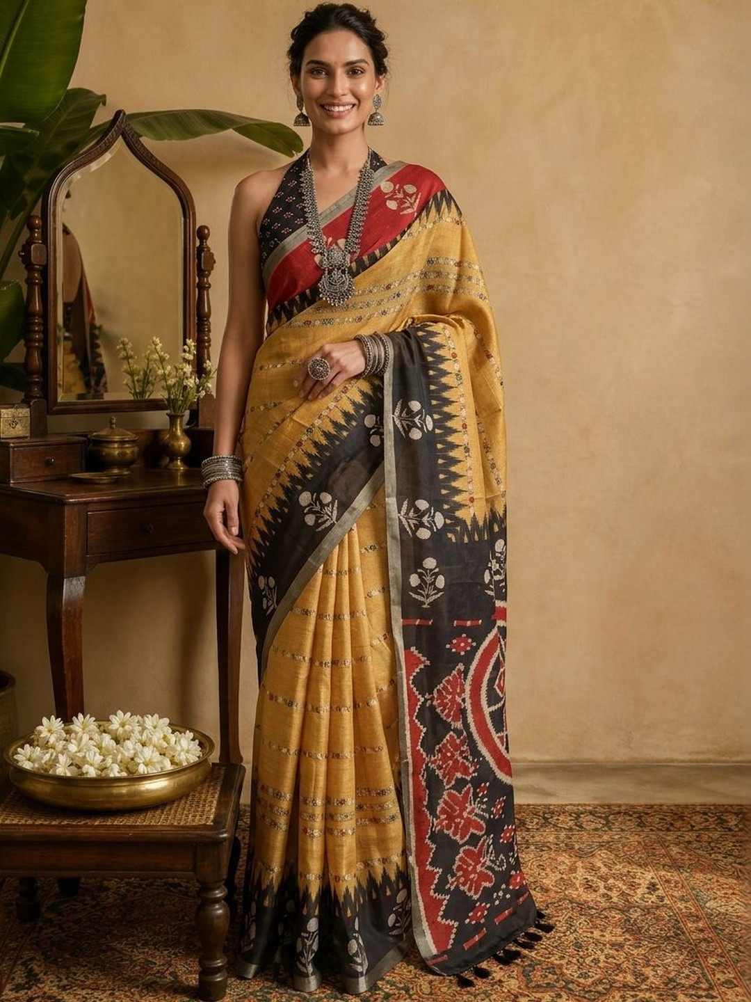 AANVI Ethnic Motifs Jute Silk Handloom Saree