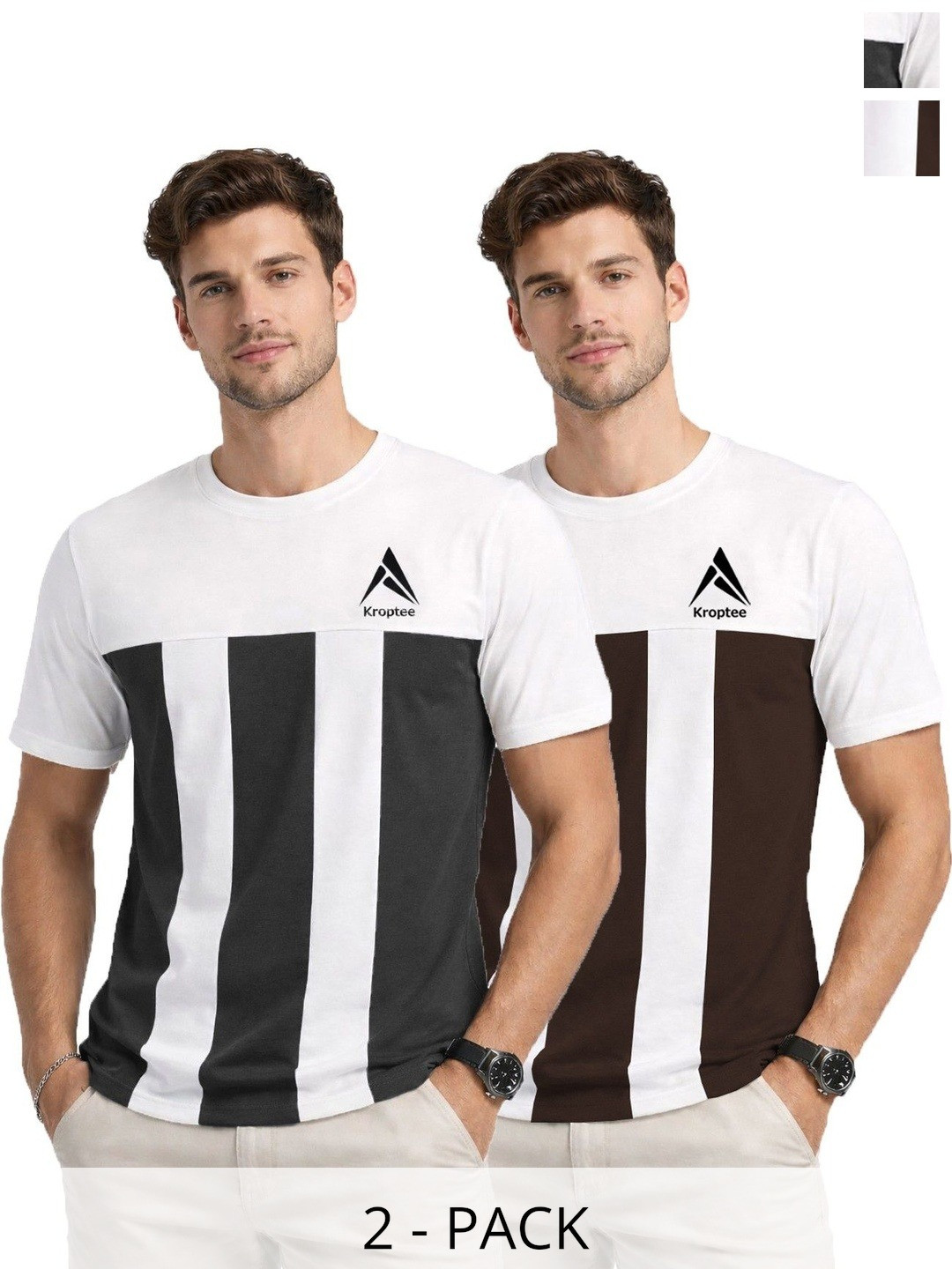 Kroptee Men Colourblocked Round Neck T-shirt Pack