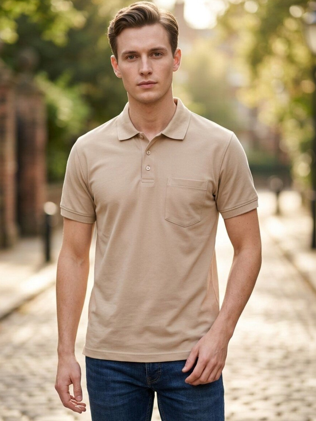 STRAY88 Men Polo Collar Pockets T-shirt