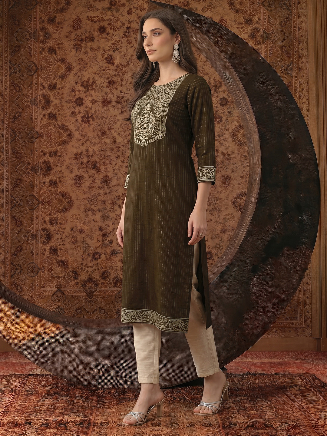 House of Pataudi Striped Zari Detail Jashn Kurta