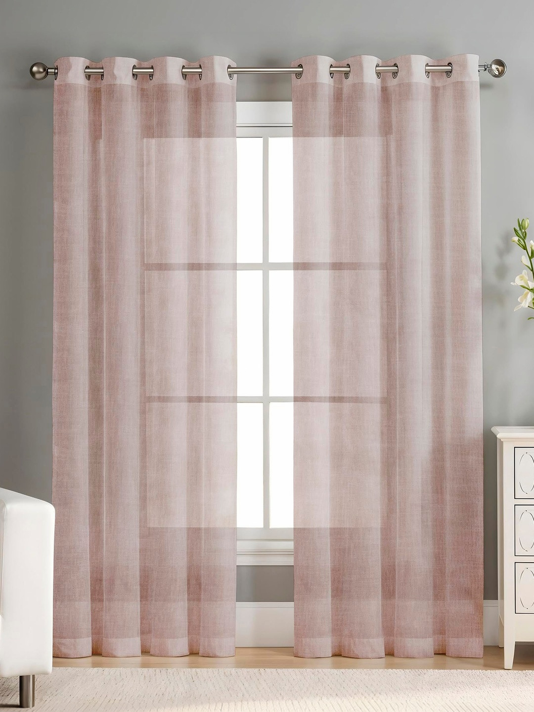 AAVIS DECOR Pink Set of 2 Sheer Window Curtain