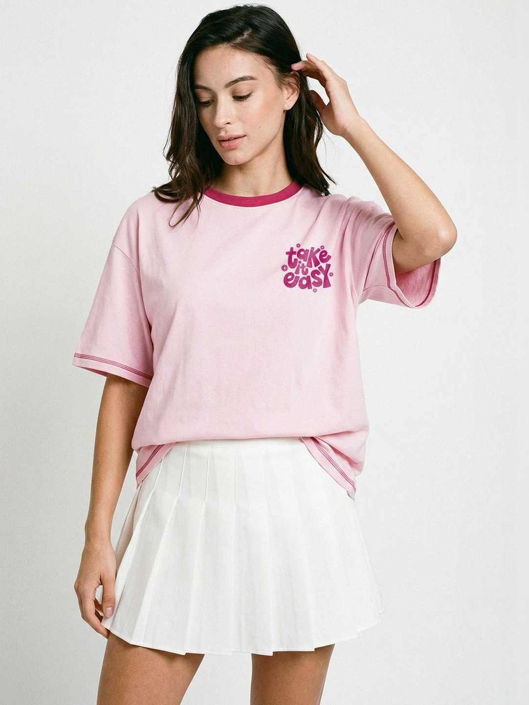 Crazymonk Women Drop-Shoulder Sleeves Applique T-shirt