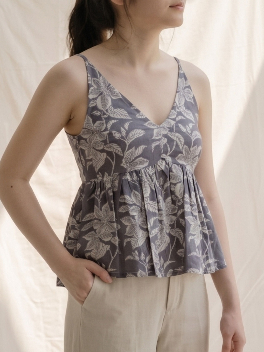 MAAND Floral Print Cotton Peplum Top