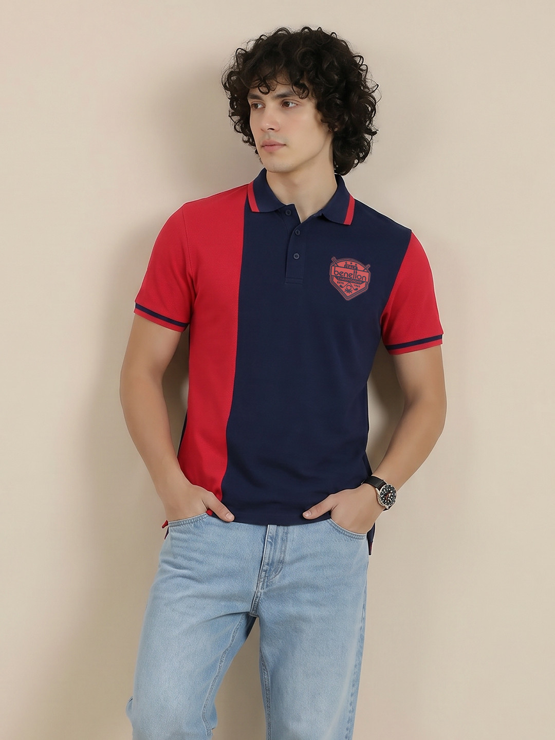 United Colors of Benetton Colourblocked Polo Collar T-shirt